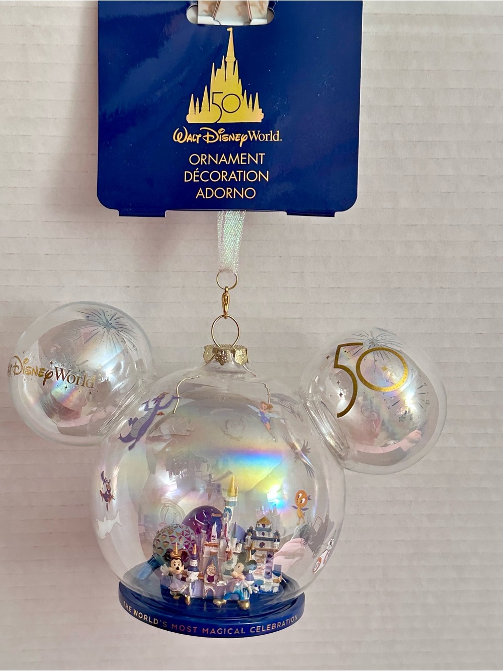 Disney Iridescent Mickey 50th Anniversary Ornament - Clear with Gold Accents